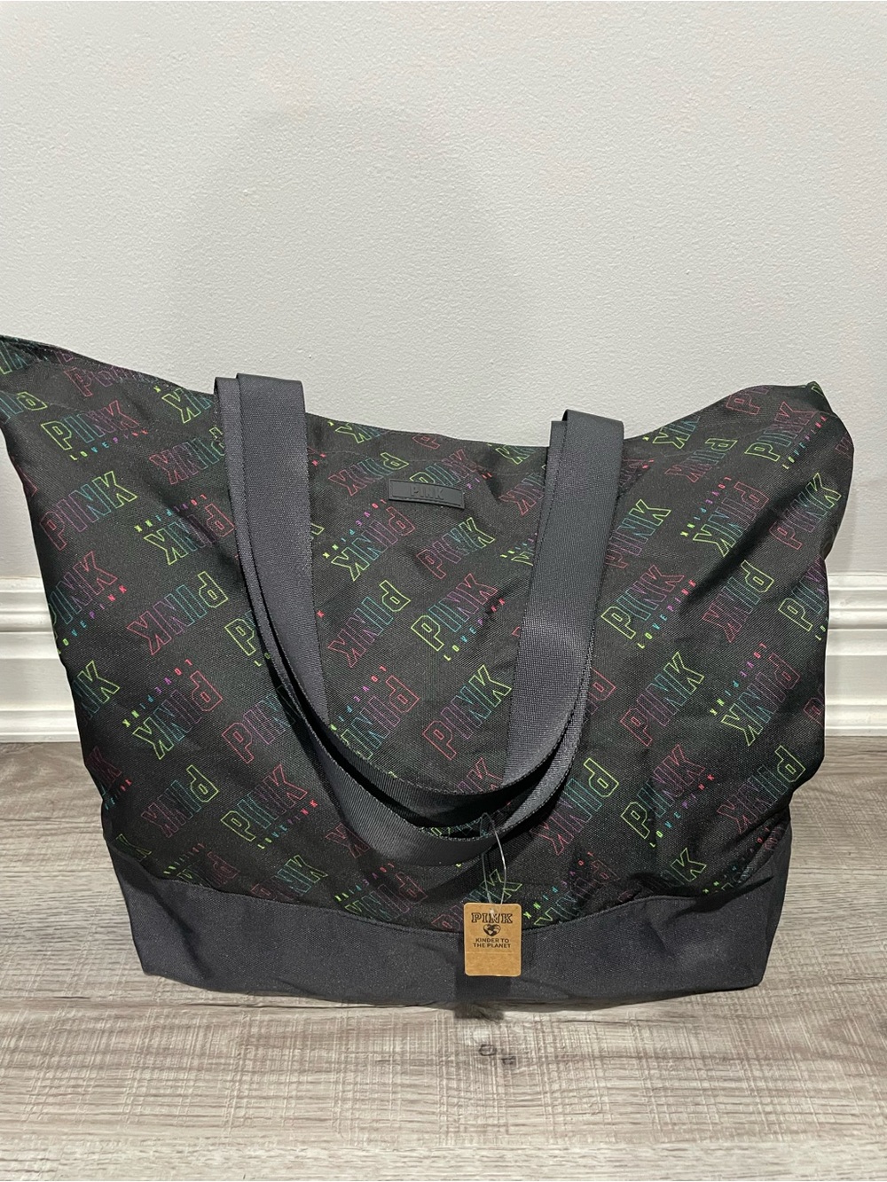 PINK Victoria's Secret Black Tote with Multicolor Logo